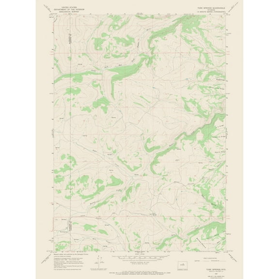Topographical Map - Turk Springs Wyoming Quad - USGS 1967 - 23 x 30.92 - Vintage Wall Art