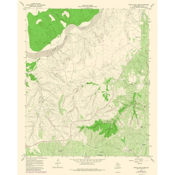 Topographical Map - Turtle Hole Creek Texas Quad - USGS 1967 - Vintage Wall Art