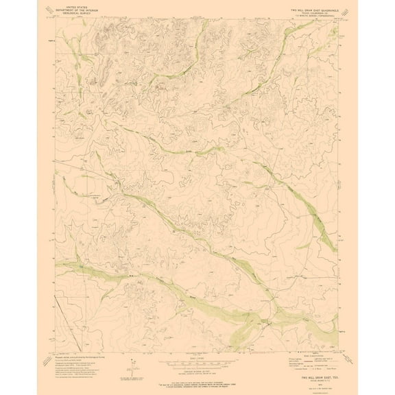 Topographical Map - Two Mill Draw Texas East Quad - USGS 1973 - Vintage Wall Art