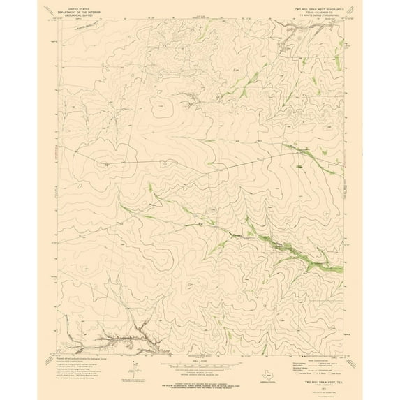 Topographical Map - Two Mill Draw Texas West Quad - USGS 1973 - 23 x 28.27 - Vintage Wall Art