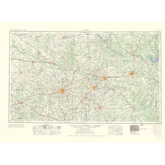 Topographical Map - Tyler Texas Quad - USGS 1955 - 23 x 31.32 - Vintage Wall Art