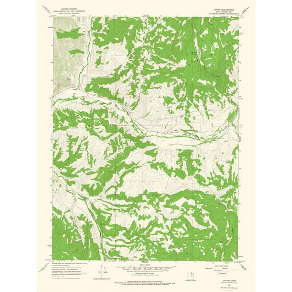 Topographical Map - Upton Utah Quad - USGS 1967 - 23 x 30.69 - Vintage Wall Art