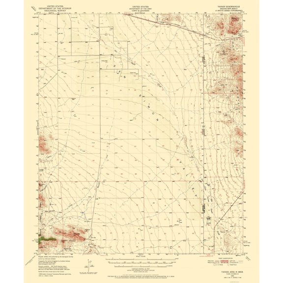 Topographical Map - Vanar Arizona Quad - USGS 1950 - Vintage Wall Art