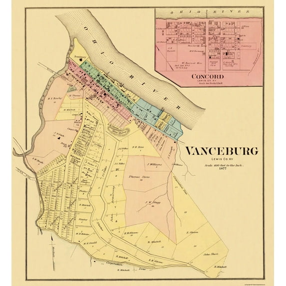 Historic City Map - Vanceburg Concord Kentucky - Hayes  1877 - Vintage Wall Art