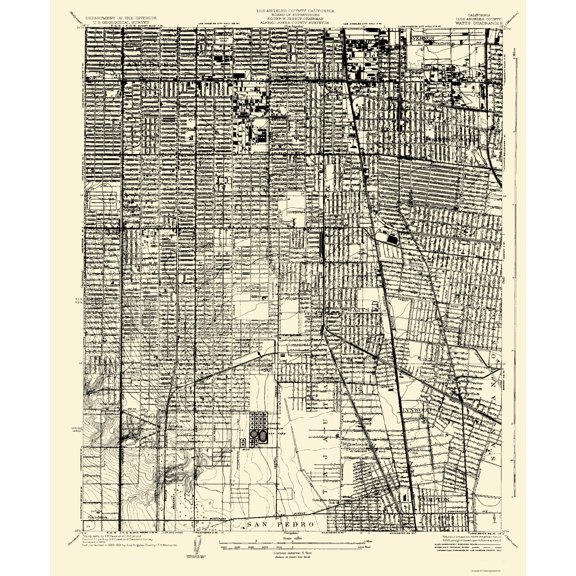 Topographical Map - Watts California Quad - USGS 1934 - Vintage Wall Art