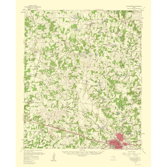 Topographical Map - Weatherford Texas Quad - USGS 1960 - Vintage Wall Art