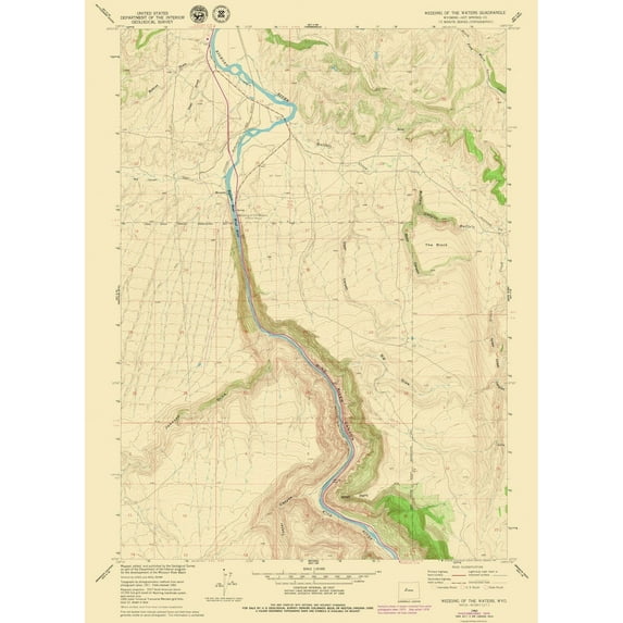 Topographical Map - Wedding of The Waters Wyoming Quad - USGS 1960 - Vintage Wall Art