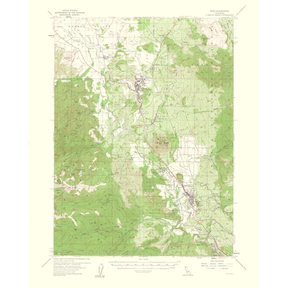 Topographical Map - Weed California Quad - USGS 1954 - Vintage Wall Art