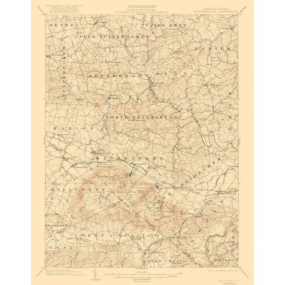 Topographical Map - Wernersville Pennsylvania Quad - USGS 1902 - 23 x 29.44 - Vintage Wall Art