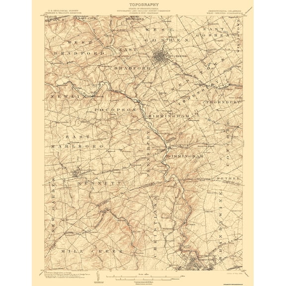 Topographical Map - West Chester Pennsylvania Deleware Quad - USGS 1904 - 23 x 29.59 - Vintage Wall Art