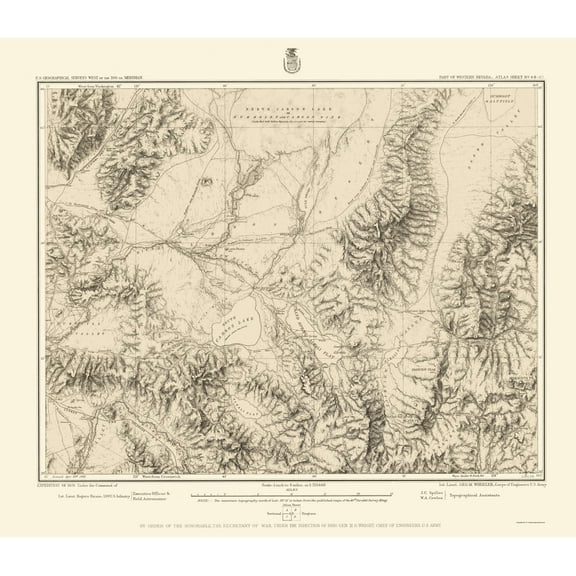Topographical Map - Western Nevada Geographical Sheet - US Army 1882 - 23 x 26.53 - Vintage Wall Art