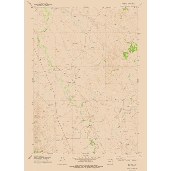 Topographical Map - Weston Wyoming Quad - USGS 1972 - Vintage Wall Art