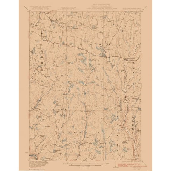 Topographical Map - White Lake New York Quad - USGS 1922 - 23 x 29.42 - Vintage Wall Art