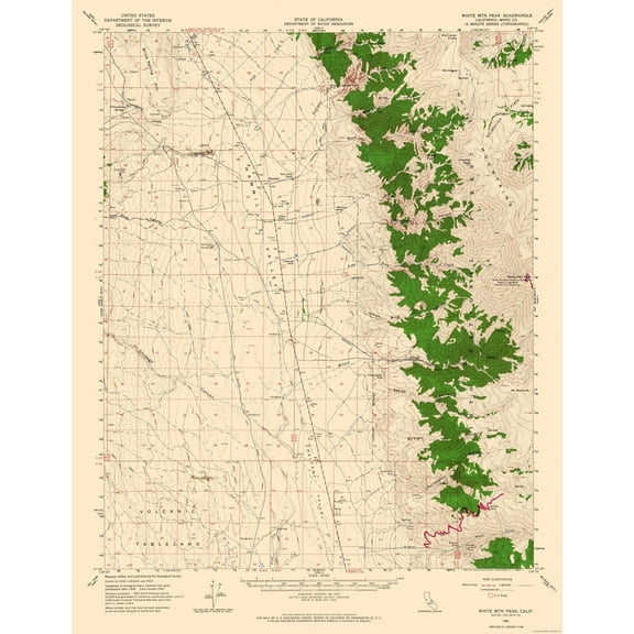 Topographical Map - White Mountain Peak California Quad - USGS 1962 - Vintage Wall Art