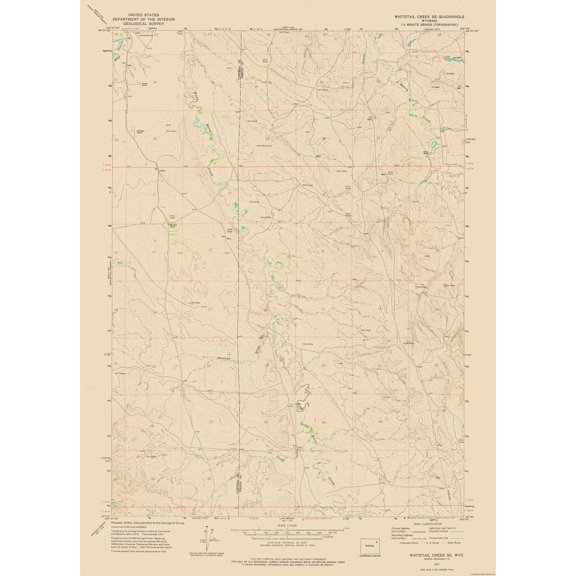 Topographical Map - Whitetail Creek South East Wyoming Quad - USGS 1971 - Vintage Wall Art