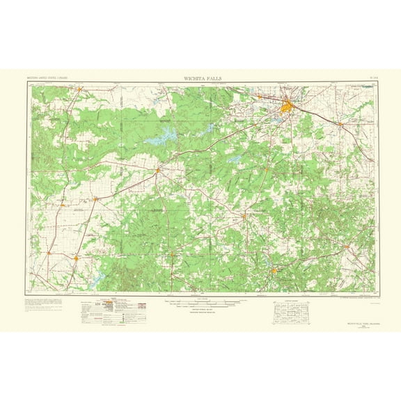 Topographical Map - Wichita Falls Texas Oklahoma Quad - USGS 1966 - 23 x 35.04 - Vintage Wall Art