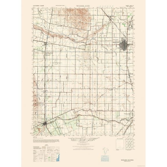 Topographical Map - Woodland Sheet - US Army 1942 - Vintage Wall Art