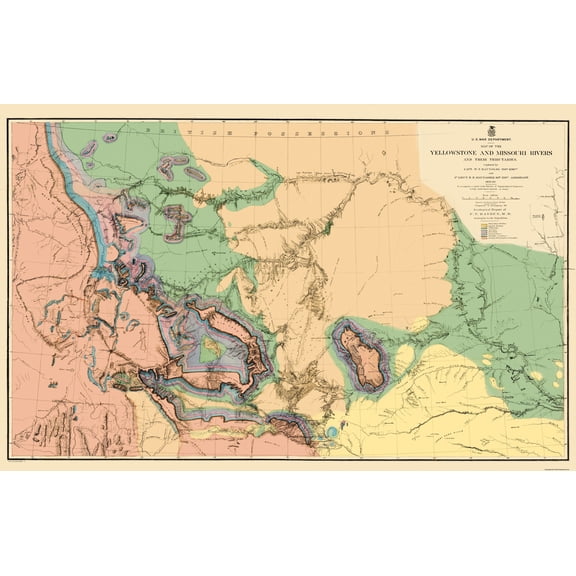 Topographical Map - Yellowstone Missouri River - War Dept 1859 - 36.06 x 23 - Vintage Wall Art
