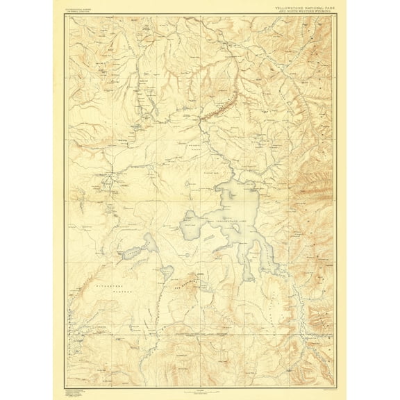 Topographical Map - Yellowstone National Park Wyoming - USGS 1885 - 23 x 31.27 - Vintage Wall Art