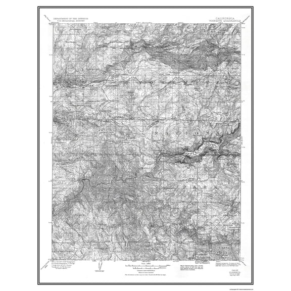 Topographical Map - Yosemite California Quad - USGS 1909 - Vintage Wall Art