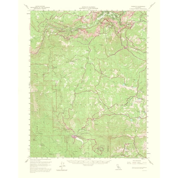 Topographical Map - Yosemite California Quad - USGS 1956 - 23 x 28.81 - Vintage Wall Art