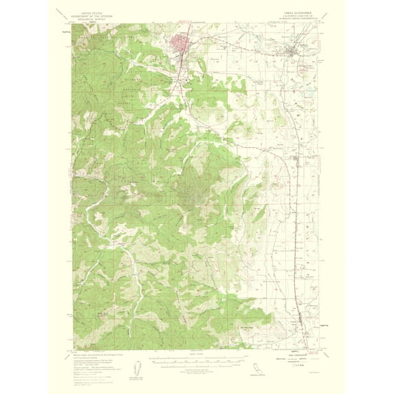 Topographical Map - Yreka California Quad - USGS 1956 - Vintage Wall Art