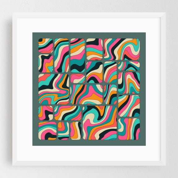 Topography (2) - Illustration Psychedelic Abstract Geometric Modern Art Pattern Retro Pop Art White Framed Wall Art Print 10 x 10 inches