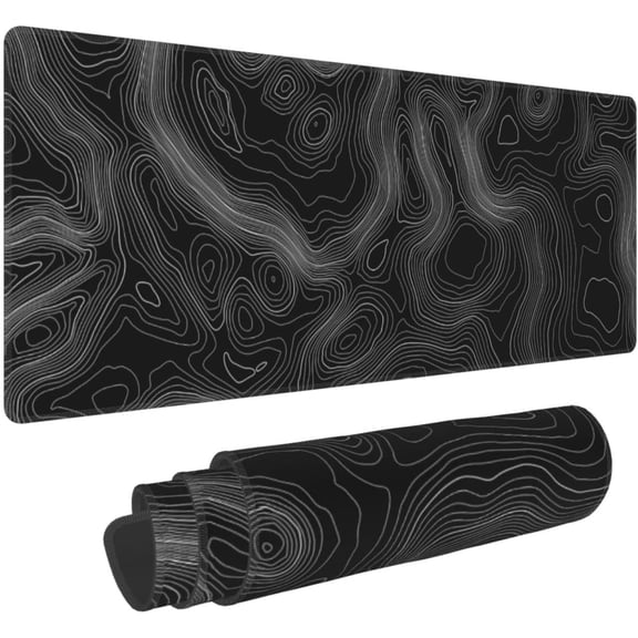 Topography Map Lines Contour Geographic Black XXL XL Large Gaming Mouse Pad for Desk, Non-Slip Long Extended Keyboard Pads Mousepad Rubber Table Mat 31.5 X 11.8 Inch