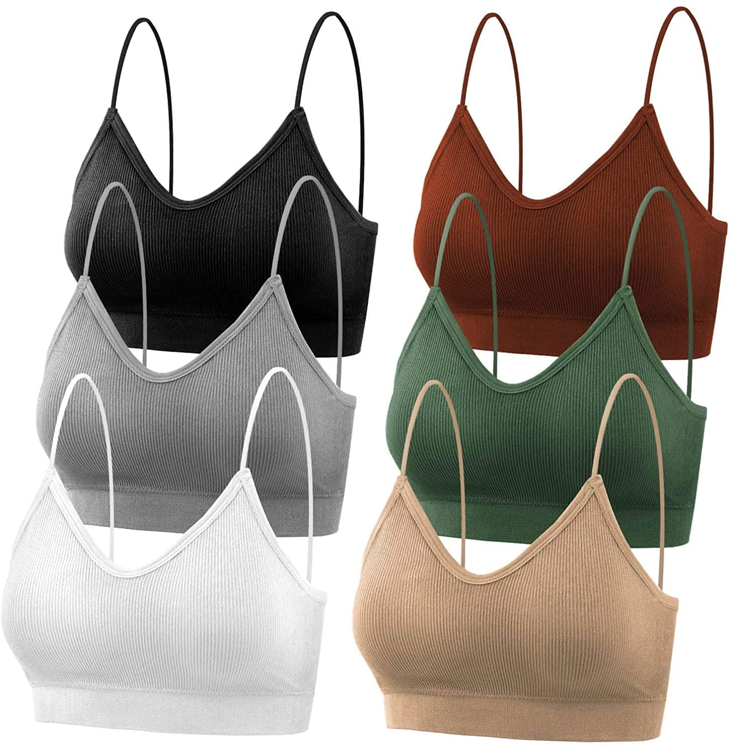Women's S/M V Neck Cami Bando Padded Sports Bra, (6 Pack)