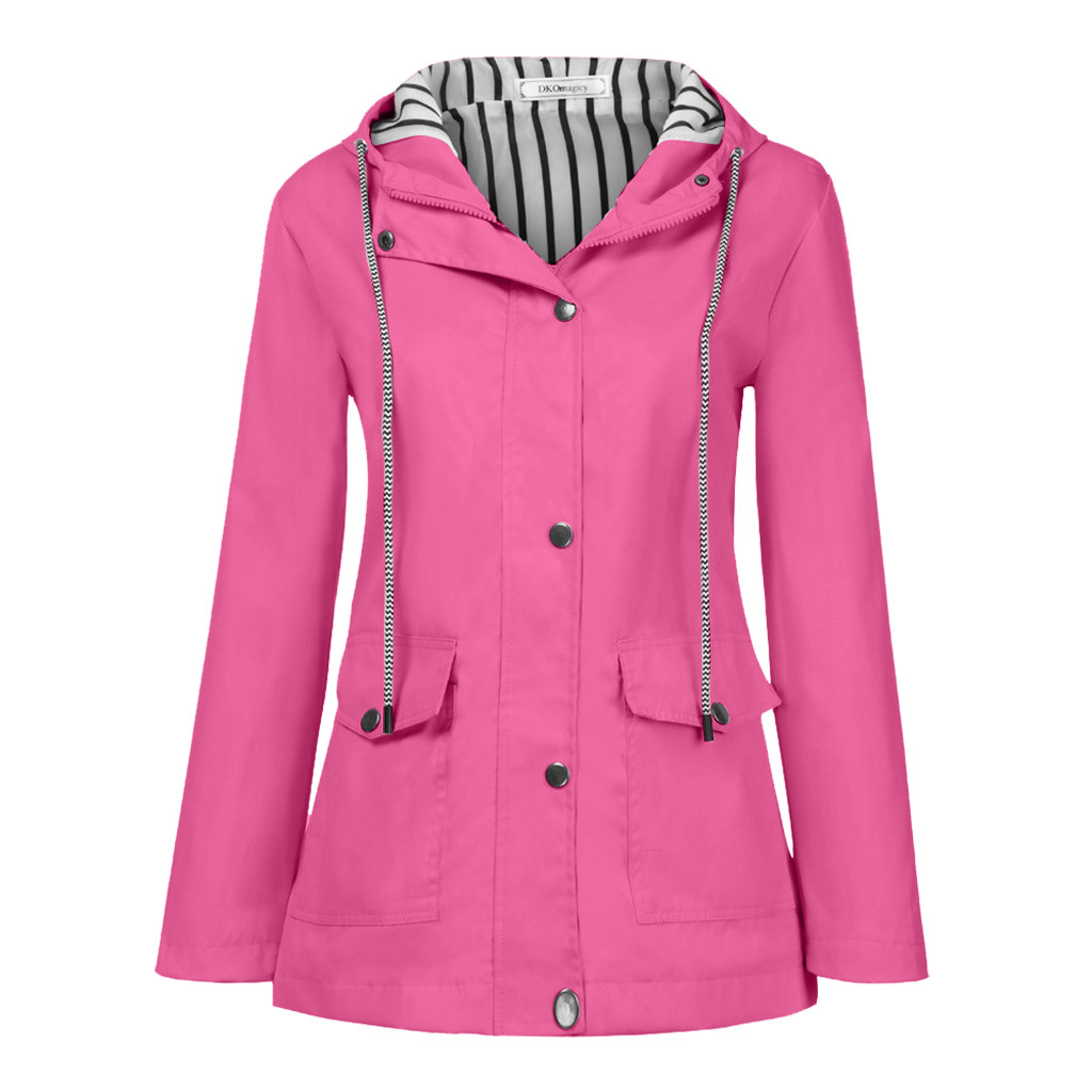 (Toponeto) Women Solid Rain Jacket Outdoor Plus Size Waterproof Hooded Raincoat Windproof - image 1 of 1