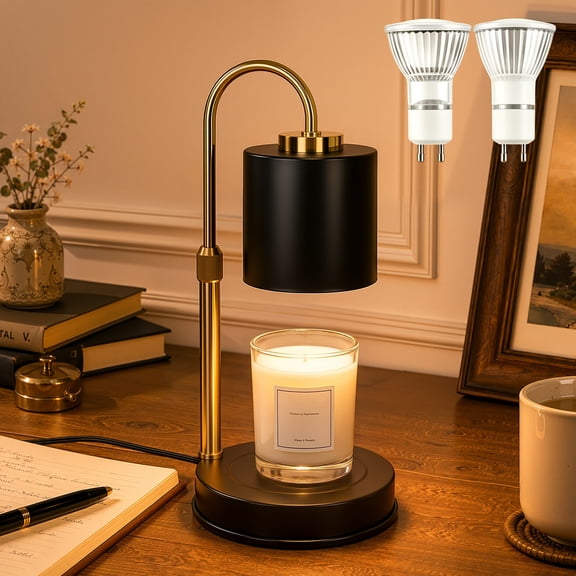 Topotdor Candle Wamer Lamp with Timer,Height Adjustable Dimmable Candle Warmer with 2 Bulbs for Jar Candles Wax Melts Warmer,House Warming Gifts for Women Home Room Decor Birthday Gifts,Black