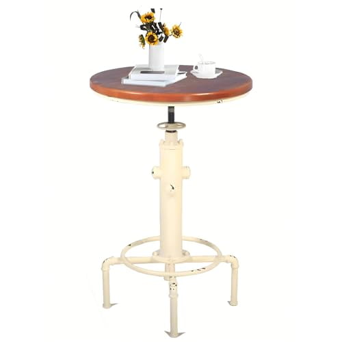 Topower Industrial Bar Table 31.5-41.3" Adjustable Pub Table Kitchen Dining Coffee Bistro Table (Antique White)