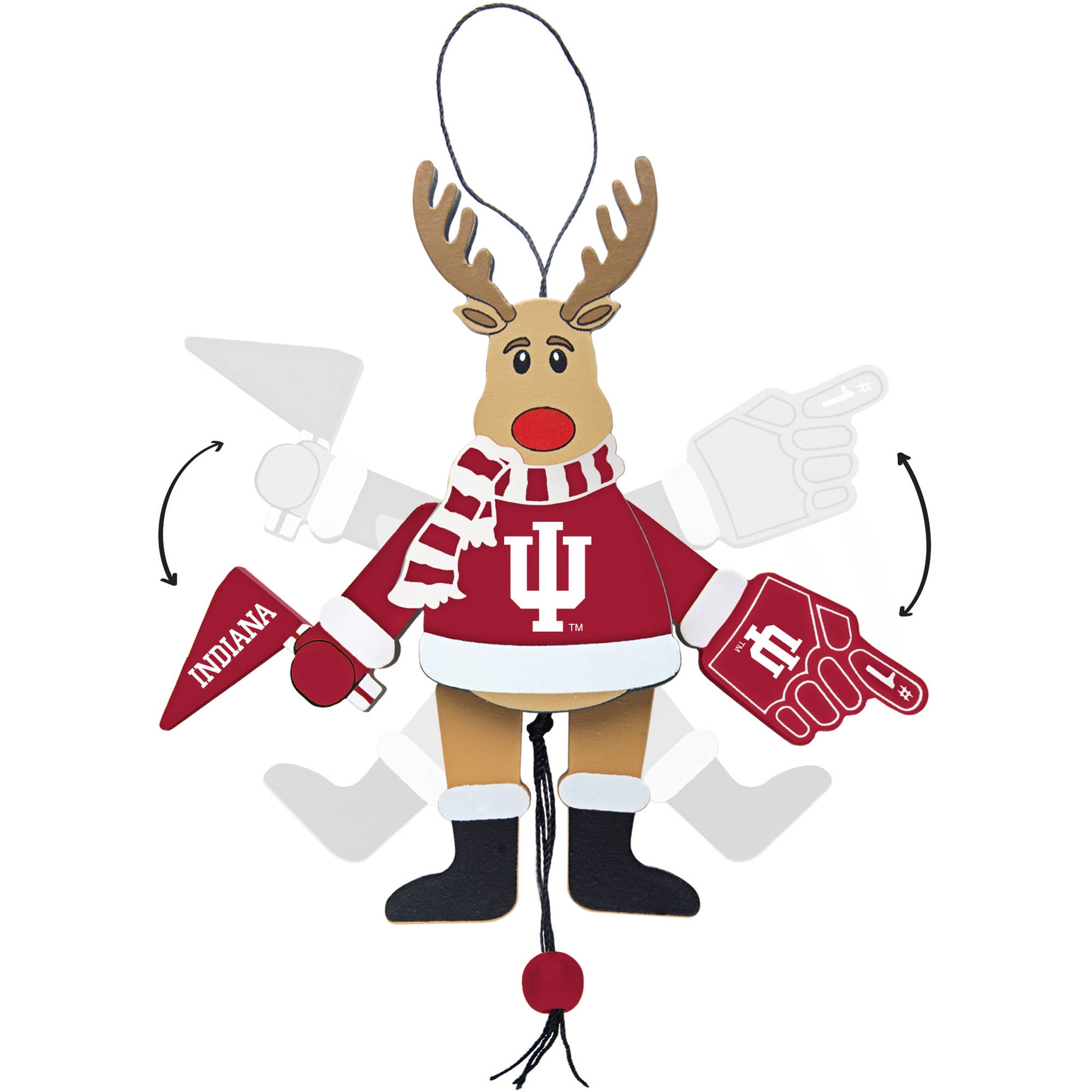 Topperscot by Boelter Brands NCAA Wooden Cheering Reindeer Ornament, Indiana University Hoosiers