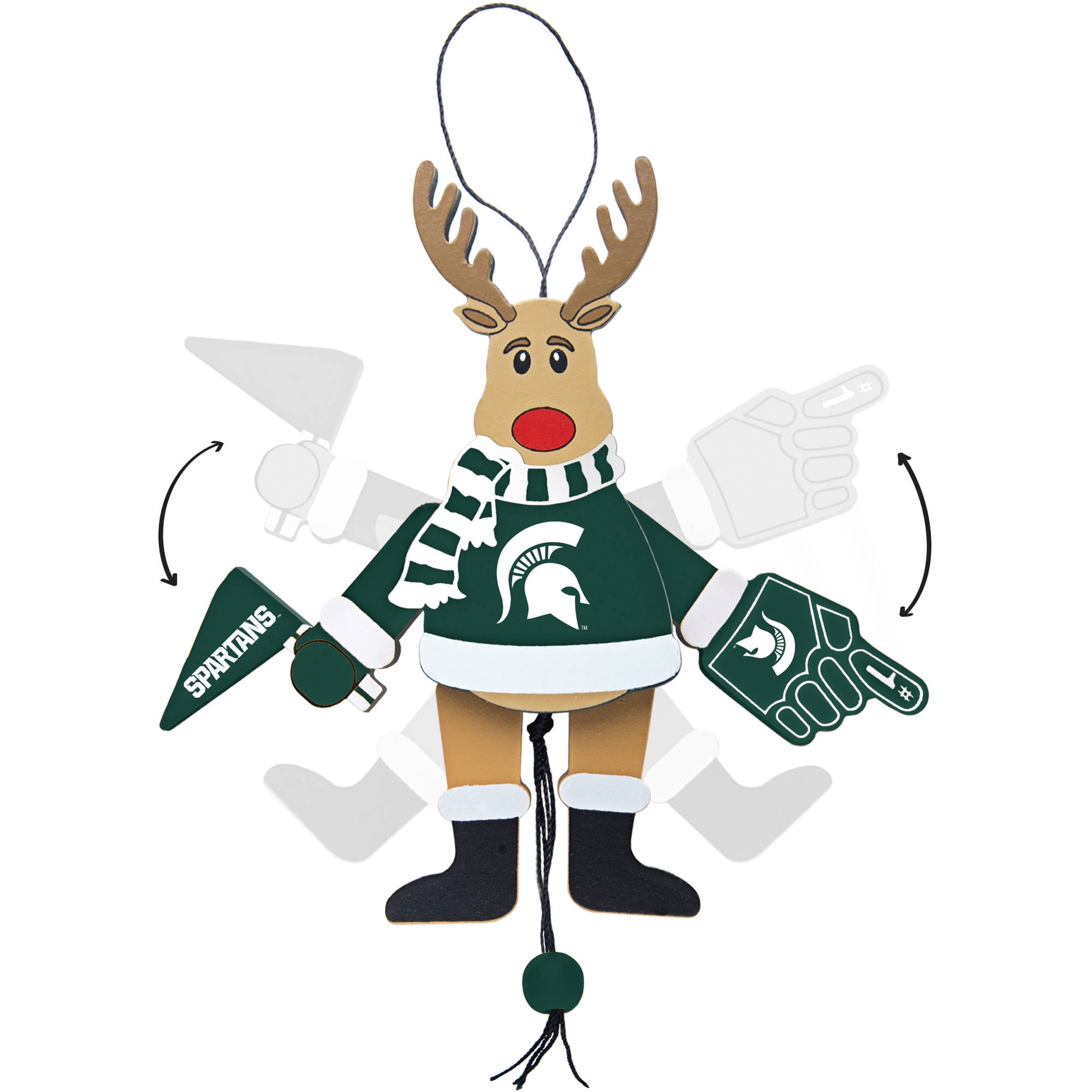 Topperscot by Boelter Brands NCAA Wooden Cheering Reindeer Ornament, Michigan State Spartans