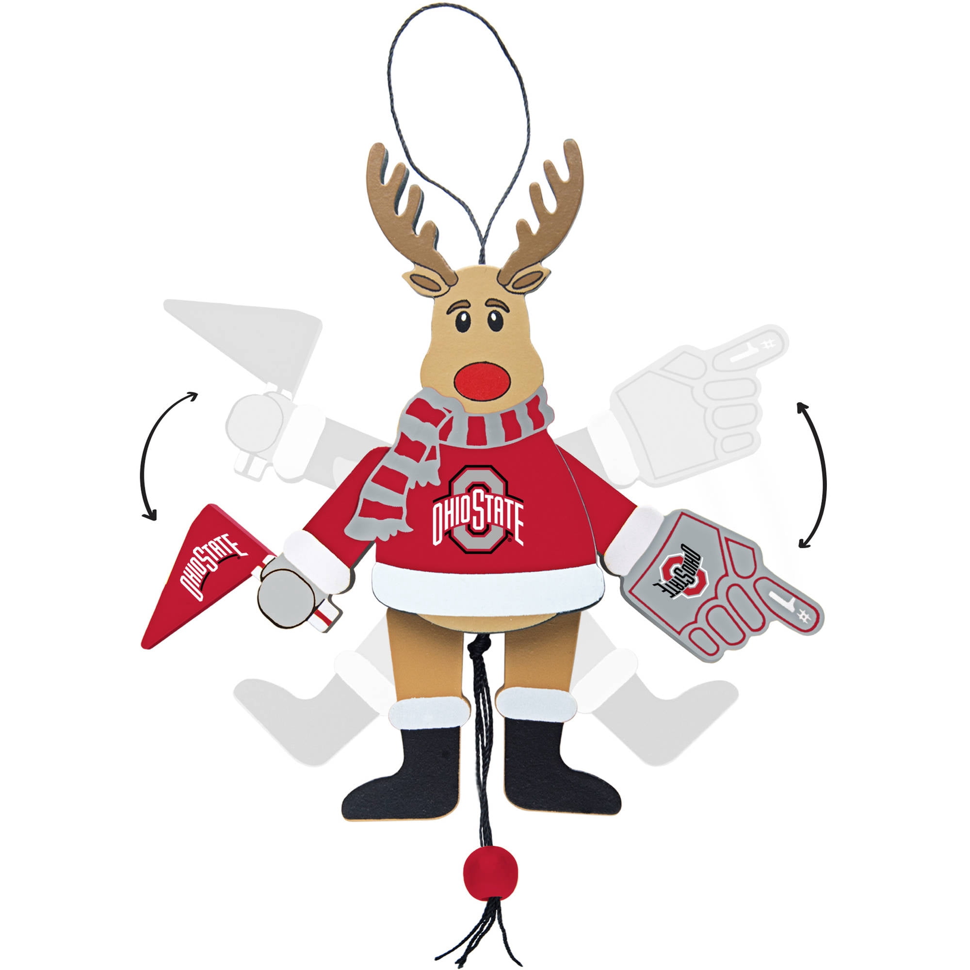 Topperscot by Boelter Brands NCAA Wooden Cheering Reindeer Ornament, Ohio State Buckeyes