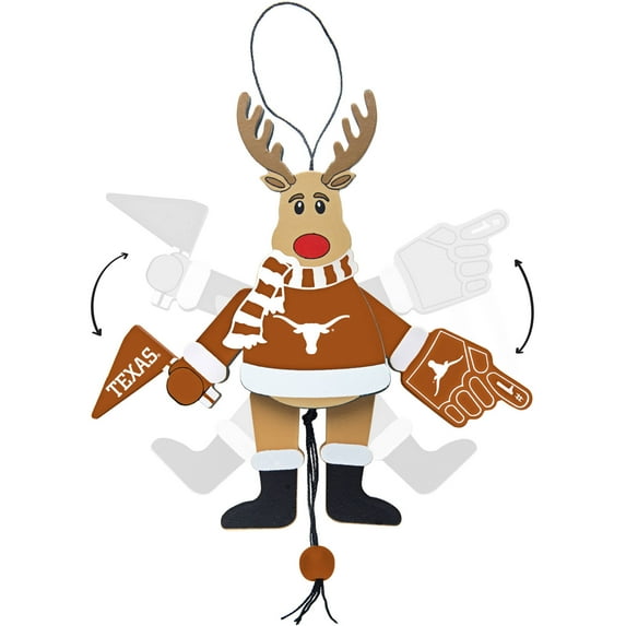 Topperscot by Boelter Brands NCAA Wooden Cheering Reindeer Ornament, University of Texas Longhorns