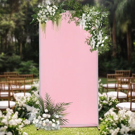 ToppiJoy 1*0.5*2 m Backdrop Stand Wedding Arches Frame Kit with Elastic Cloth Cover, Metal Rectangular Balloon Arch Stand for Wedding Birthday Parties Ceremony Anniversary Decor (Gold, Pink)