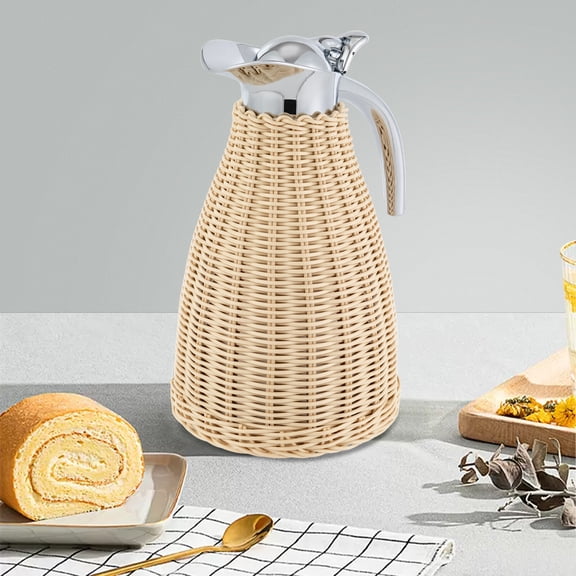ToppiJoy 1.5L Coffee Thermal Carafe, Double Walled Vacuum Insualted Carafe with Handmade Rattan Body for Keeping Hot Coffee Tea (Beige)