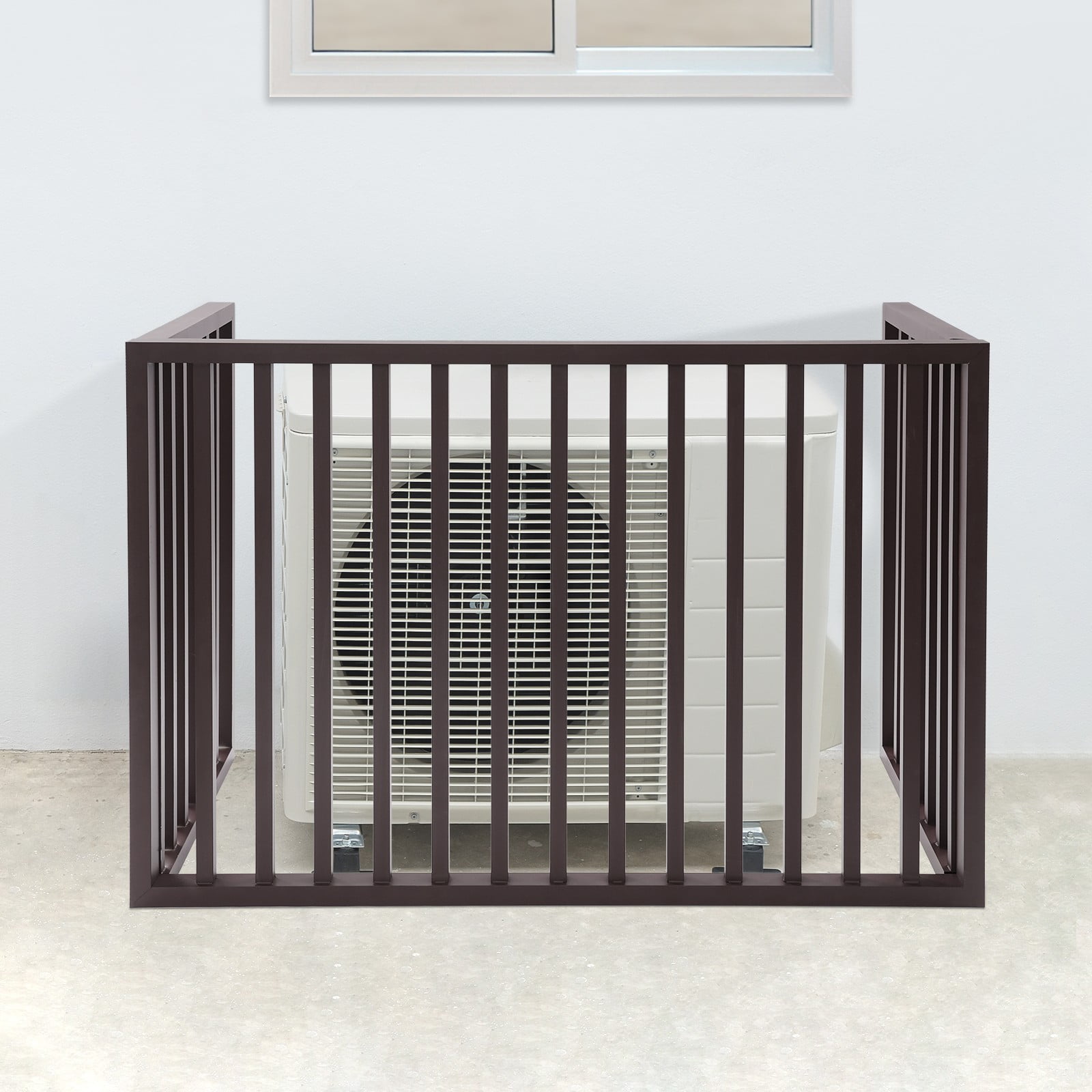 ToppiJoy 1.5P 3 Panels Air Conditioner Fence, Drill-Type Louvered Grille AC Unit Fence Outdoor, for Outdoor Trash Can, Pool Equipment Enclosure Panels Coffee Color