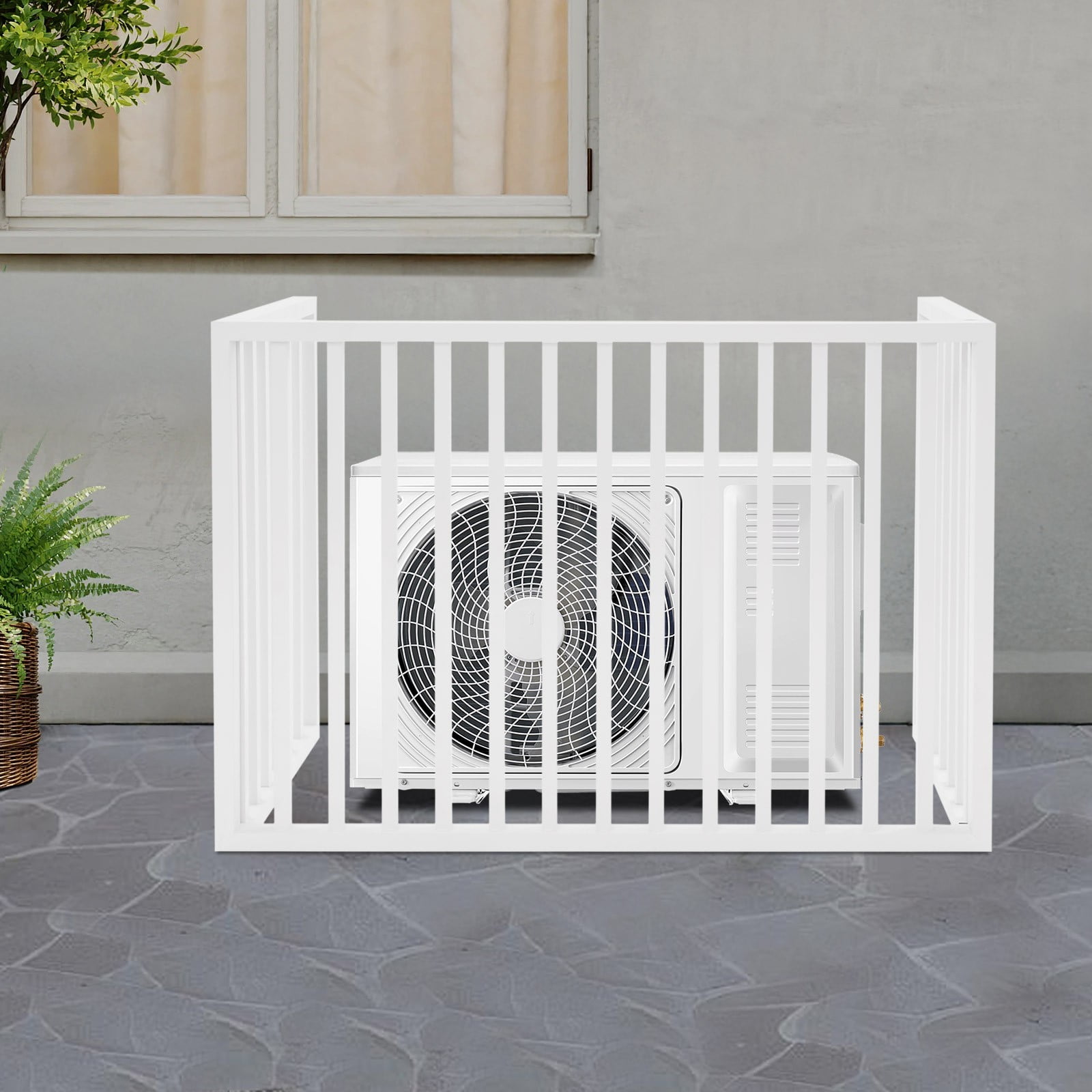 ToppiJoy 1.5P 3 Panels Air Conditioner Fence, Drill-Type Louvered Grille AC Unit Fence Outdoor, for Outdoor Trash Can, Pool Equipment Enclosure Panels White