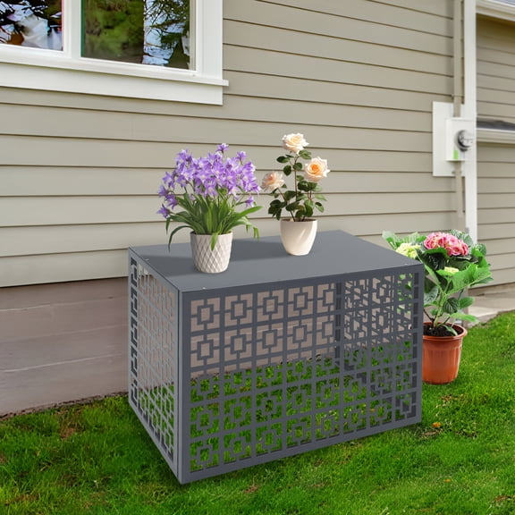 ToppiJoy 1.5P 4 Panels Air Conditioner Fence, A/C Fence for Outside Unit, Aluminium Alloy Outdoor Privacy Screen for Porches, Patios, Lawn Deck and Balconies (Dark Grey)