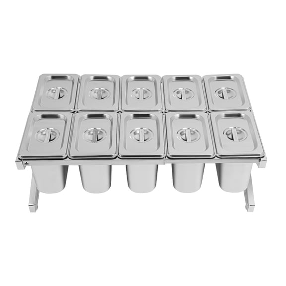 ToppiJoy 10 Grids Stainless Steel Spice Racks with Pans and Lids, Inclined Expandable Countertop Dispenser Spice Rack for Seasoning Sauce Salad Jam