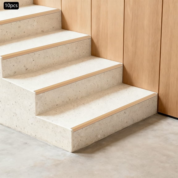 ToppiJoy 10-Pack Stair Edge Protector, Aluminum Stair Nosing with Anti-Slip Grooves, 35.4in Stair Corner Trim Strips for Wood Tile Metal Stairs (Gold)