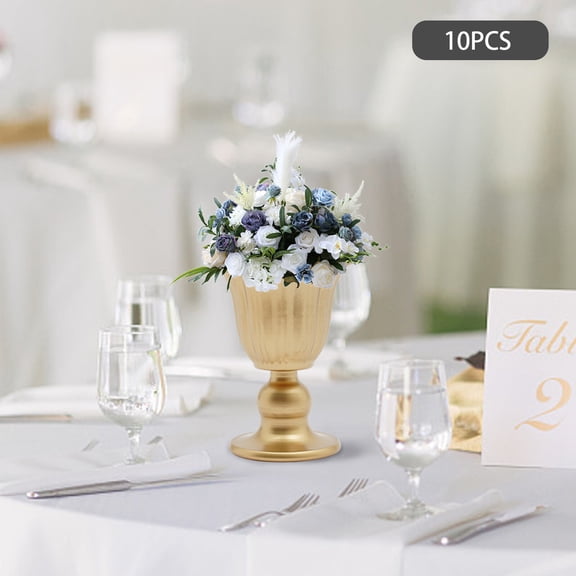 ToppiJoy 10 Pcs Gold Compote Vase for Wedding Centerpieces, 4.9in Metal Trumpet Vase, Pedestal Vase Flower Holder, for Anniversary Ceremony, Home Decor