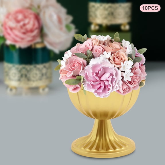 ToppiJoy 10 Pcs Mini Gold Flower Arrangement Pots for Centerpiece, Wedding Table Vase Urn Planter Decor, Trumpet Plant Pot for Home Table Ceremony (3.7in, Bright Golden)