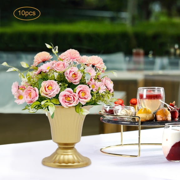 ToppiJoy 10 Pcs Small Gold Vases for Centerpieces, Metal Compote Vase, Trumpet Vase Urns, Wedding Centerpieces for Tables, Birthday, Event, Home Decoration (3.3in)