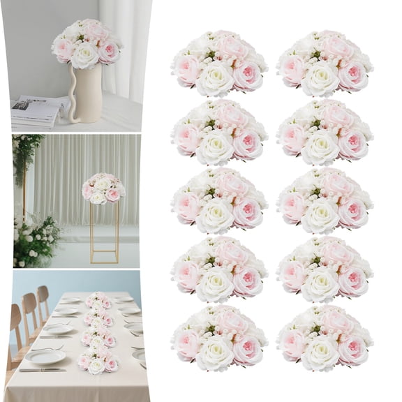 ToppiJoy 10 Pieces Flower Balls for Centerpieces, 9.4" Diameter Artificial Flower Ball Arrangement Bouquet Party Centerpieces for Tables Decorations Wedding (White, Light Pink)