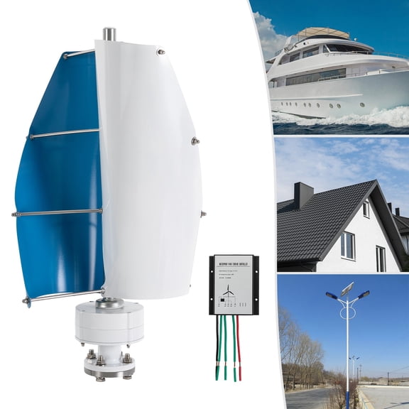 ToppiJoy 100W 12V Vertical Axis Wind Turbine Generator No Noise, Permanent Magnet Generator with Controller, Wind Turbine Power Generation for Home Street Lighting (White and Blue)