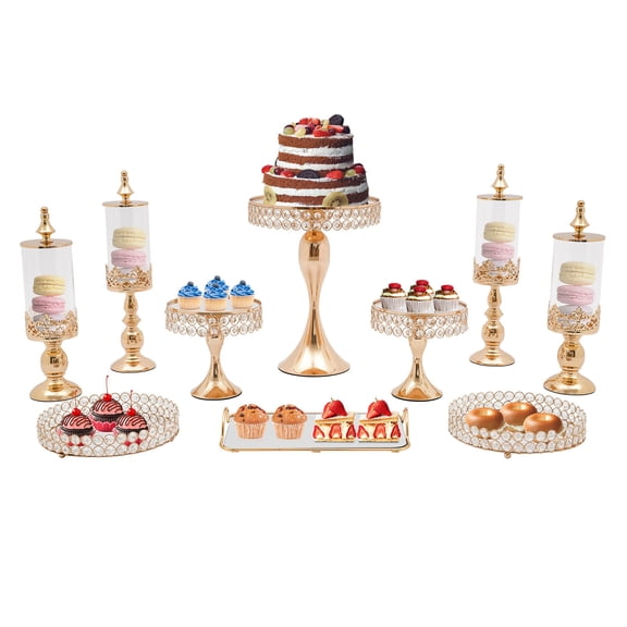 ToppiJoy 10PCS Crystal Cake Stand, Cupcake Metal Dessert Table Stands Set for Birthday Wedding Gold