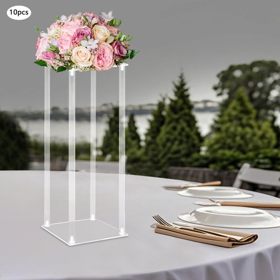 ToppiJoy 10Pcs 23.62" Tall Clear Flower Vase, Acrylic Wedding Flower Vases with Rounded Corners, Flower Display Stand for Birthday Party